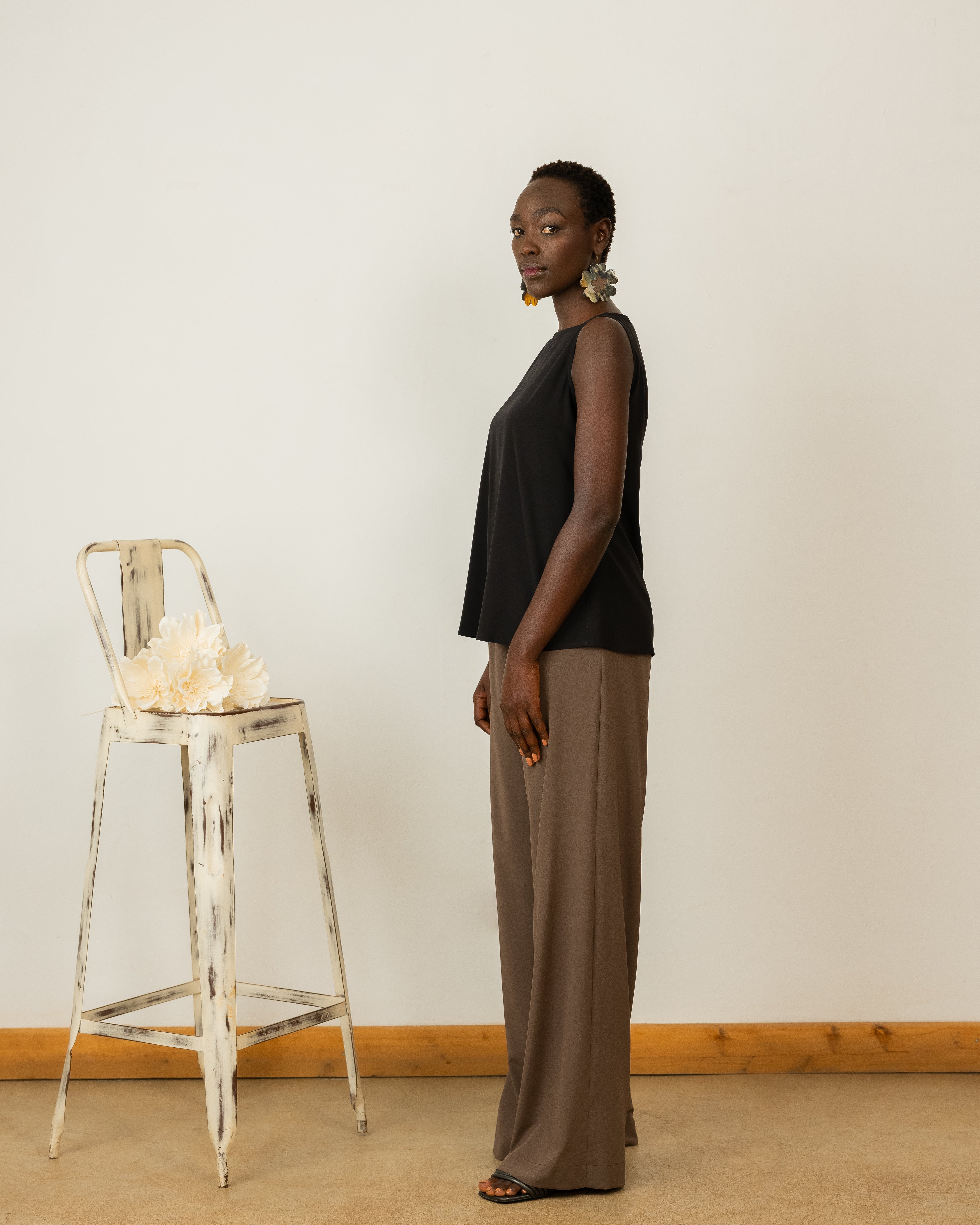 Tank Top in Black Crepe Silk