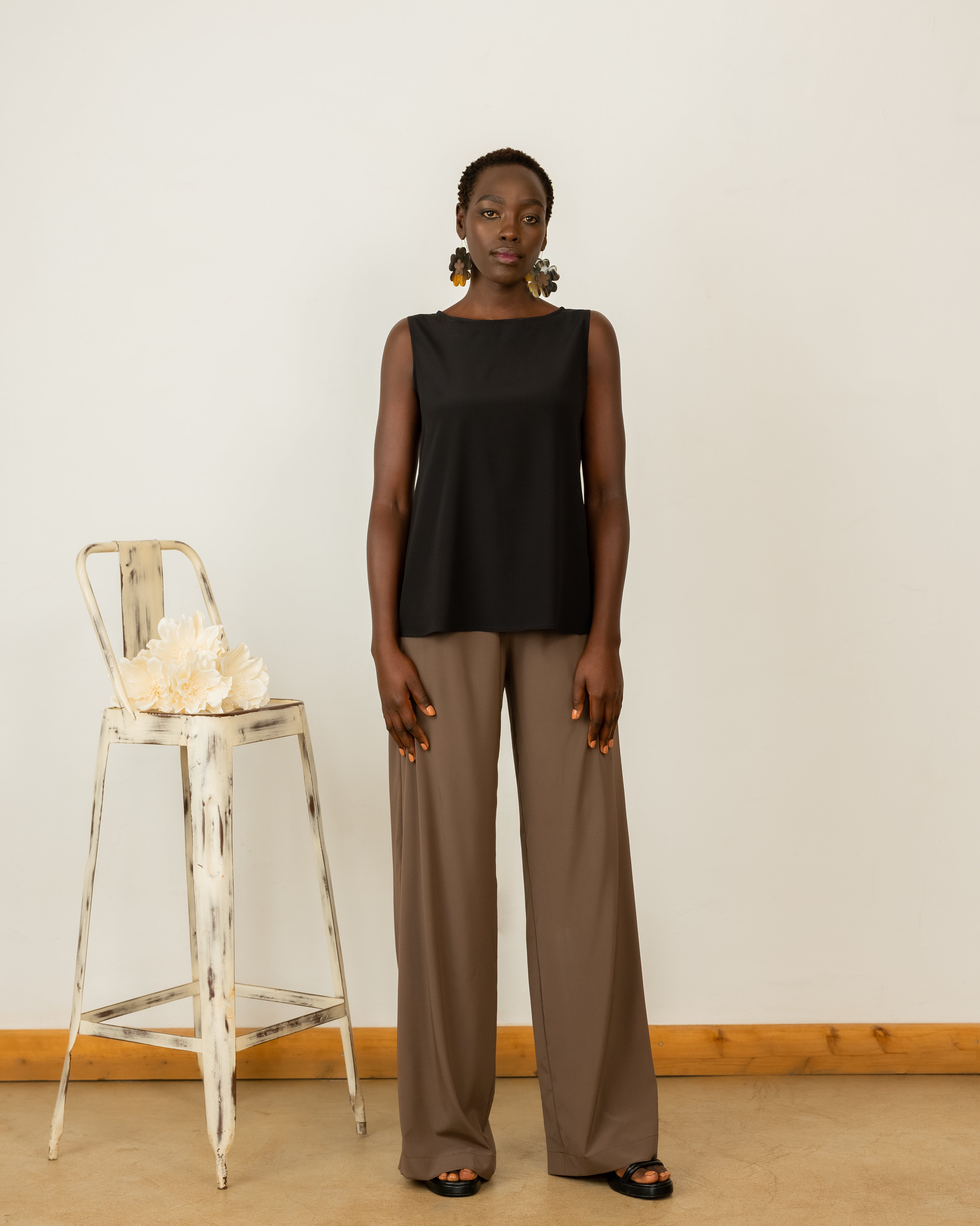 Tank Top in Black Crepe Silk