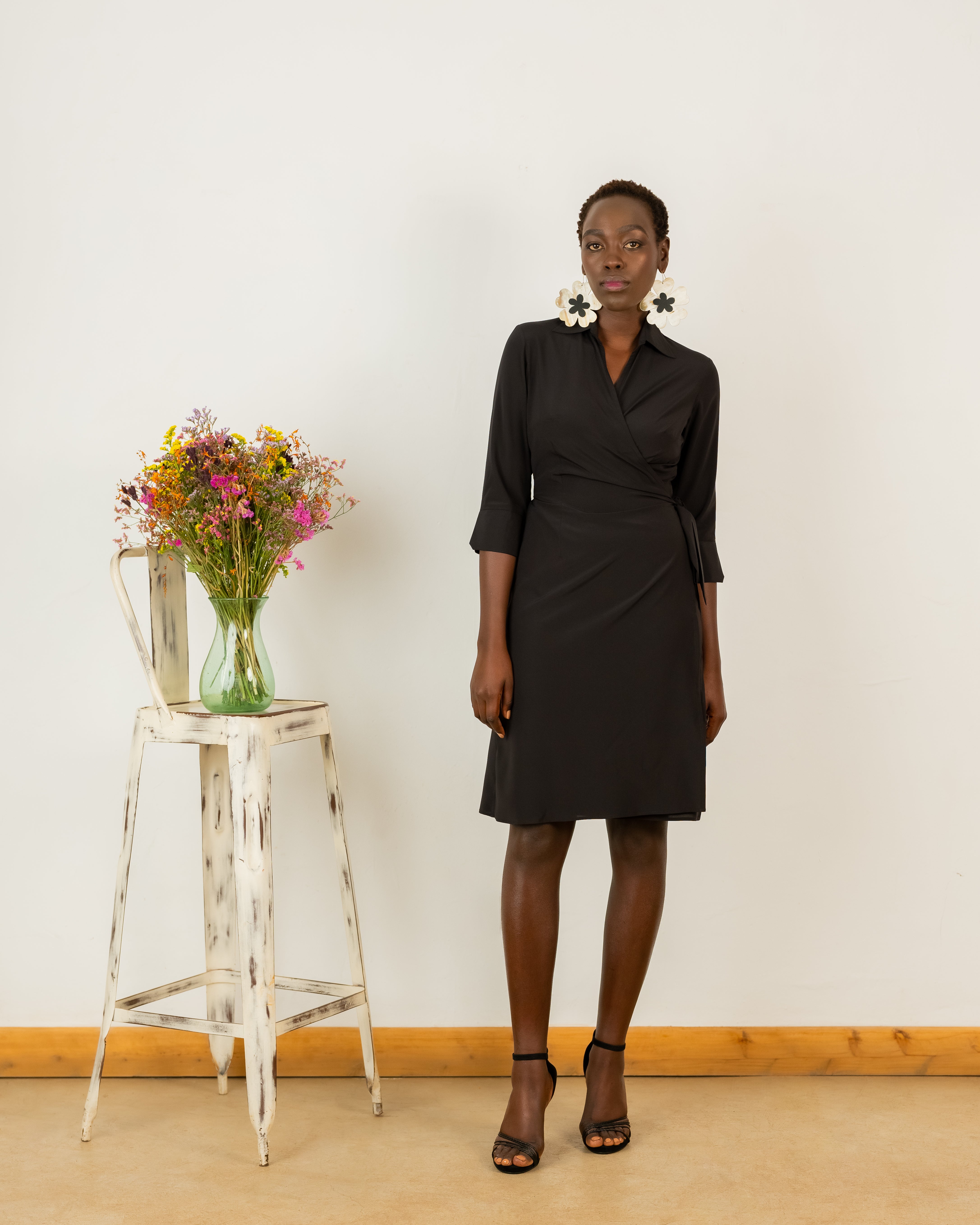 Wrap Dress in Black Crepe Silk