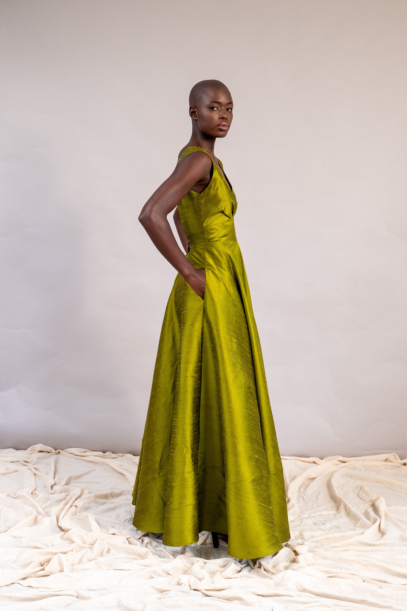 Princess Gown in Lime Raw Silk