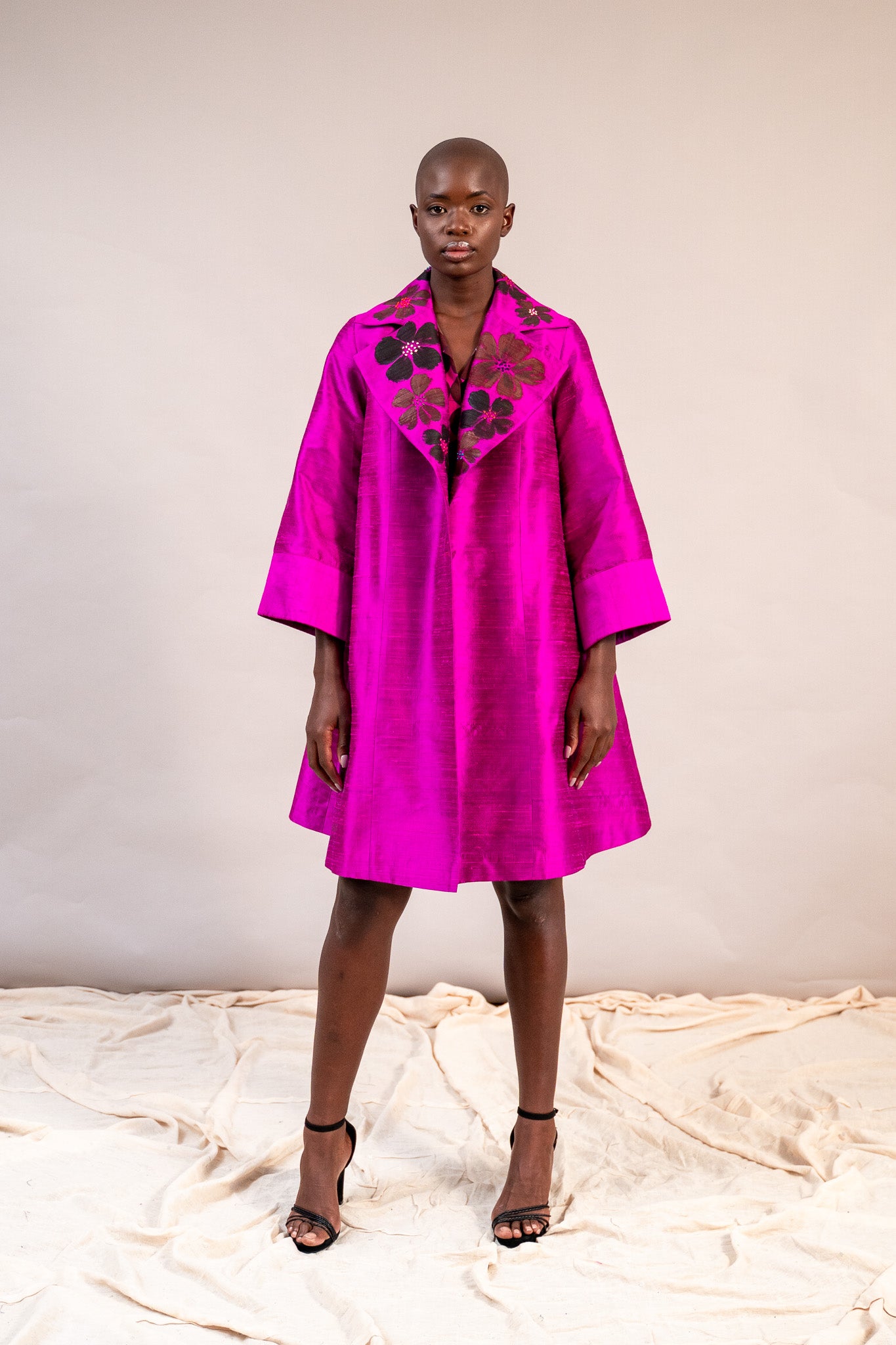 Maren Big Collar Coat in Raw Silk