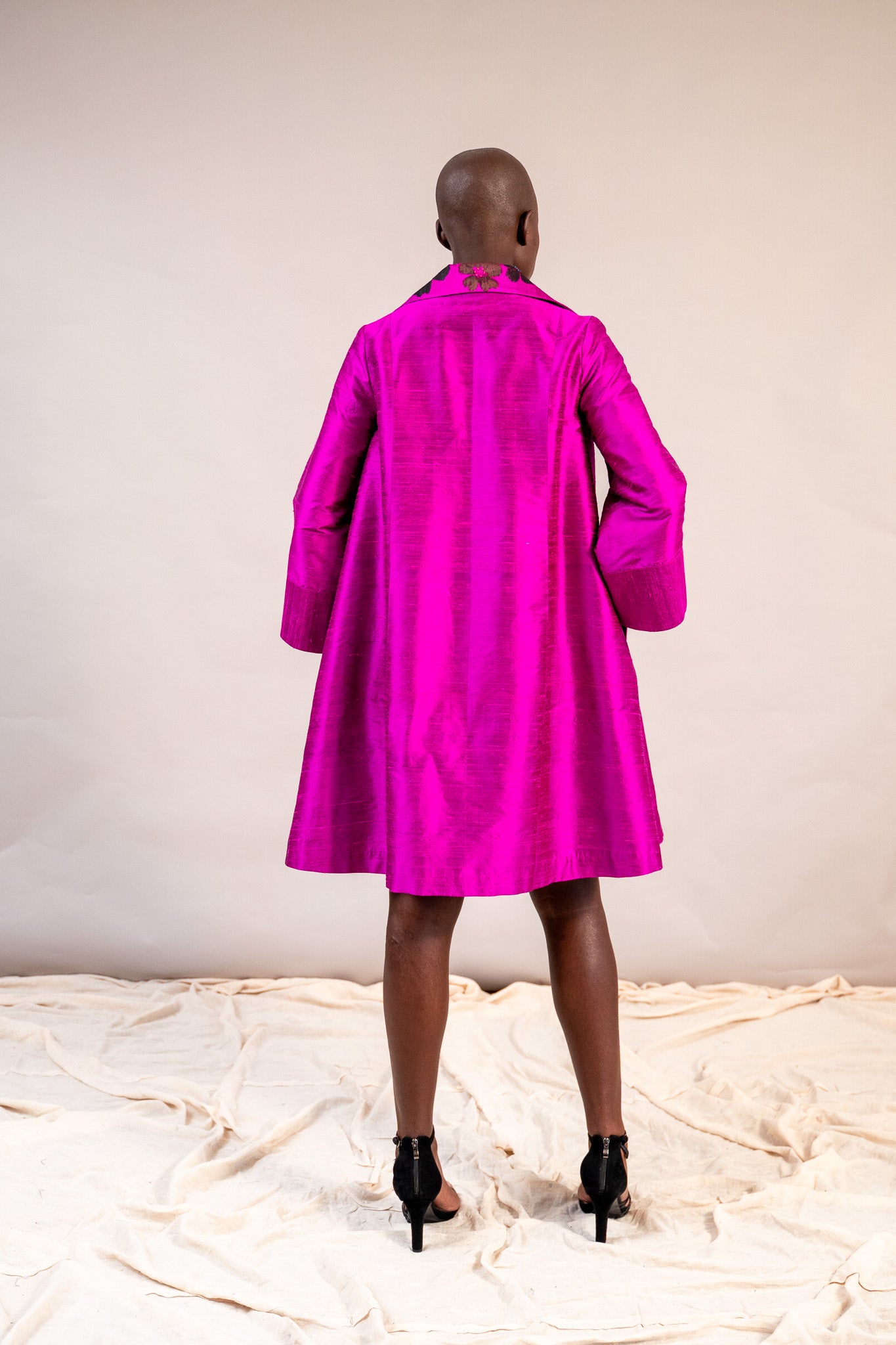 Maren Big Collar Coat in Raw Silk