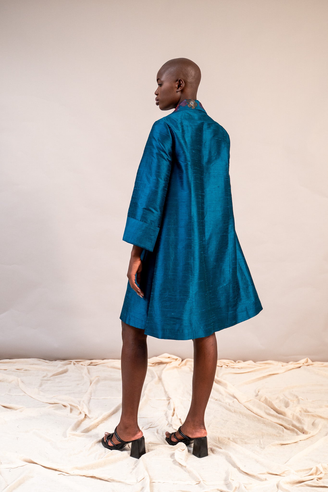Maren Big Collar Coat in Raw Silk