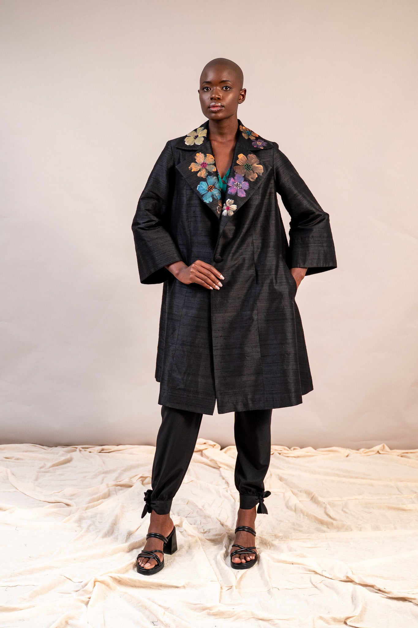 Maren Big Collar Coat in Raw Silk