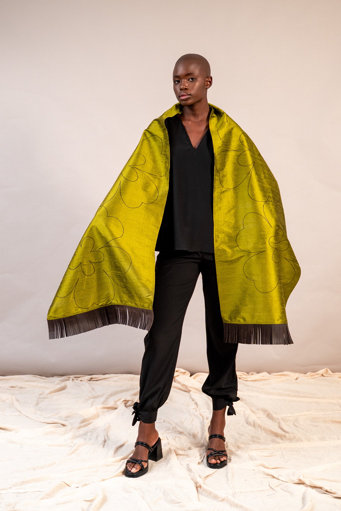 Outline Shawl in Lime Raw Silk