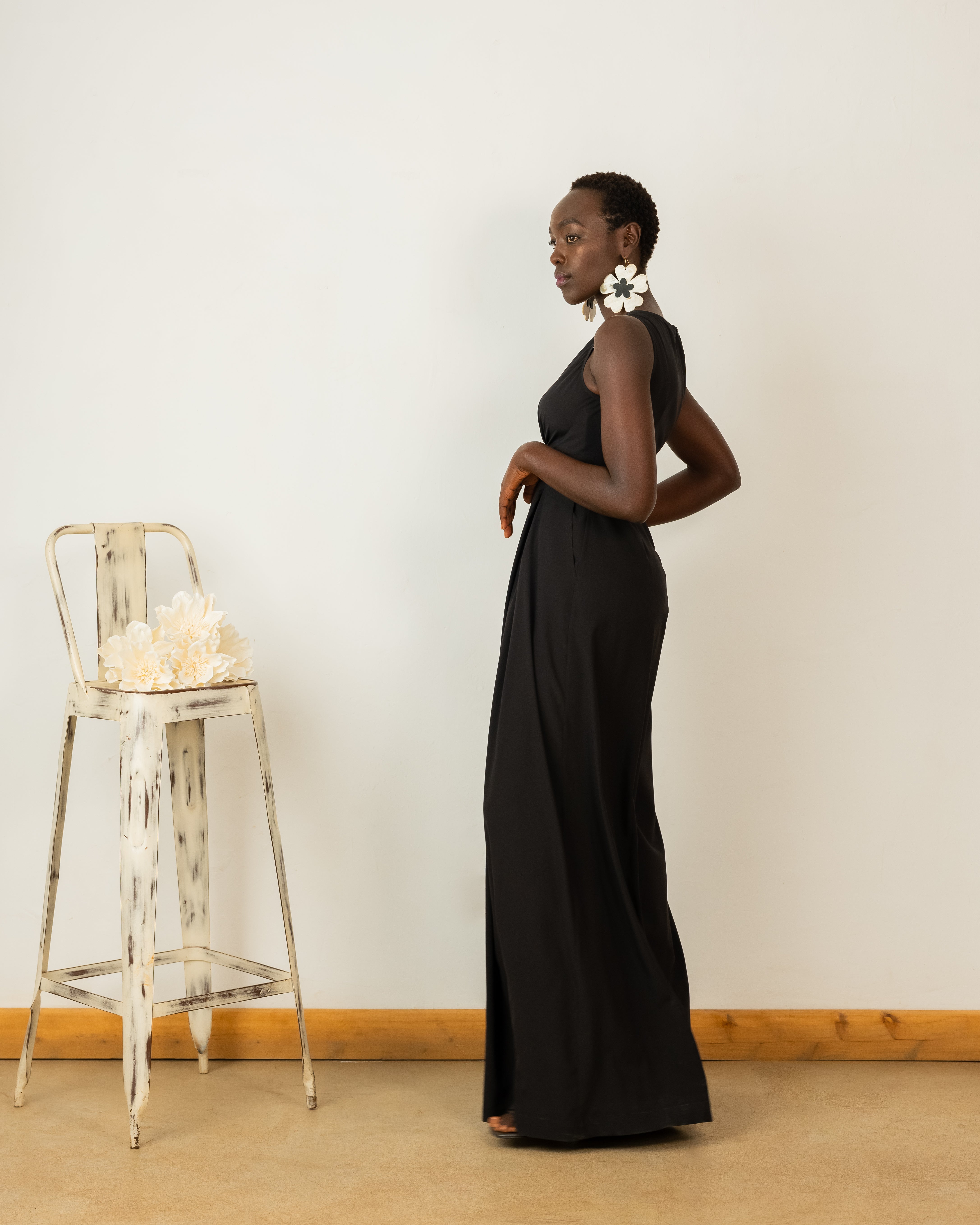 Julia Jumpsuit in Black Crepe Silk