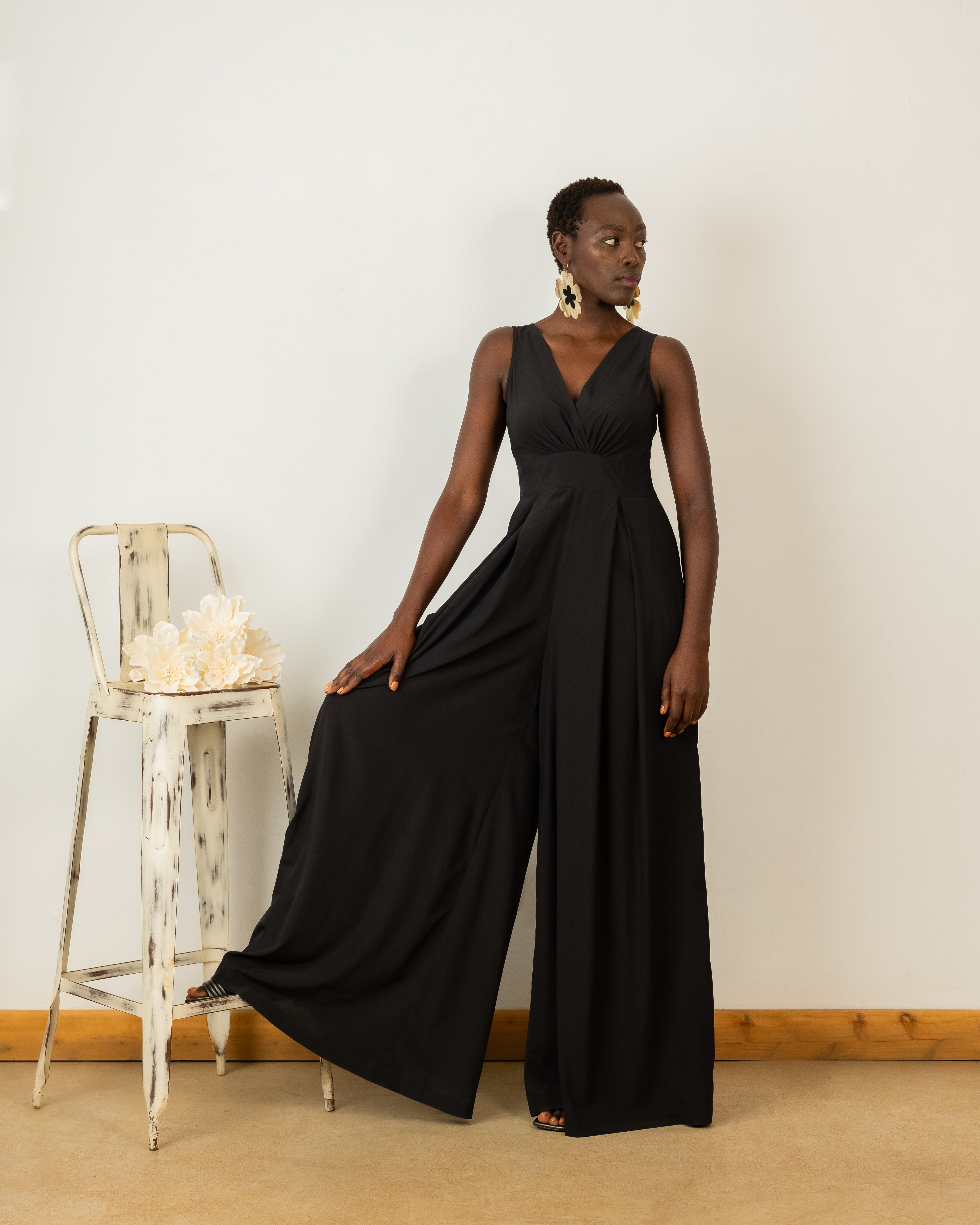 Julia Jumpsuit in Black Crepe Silk