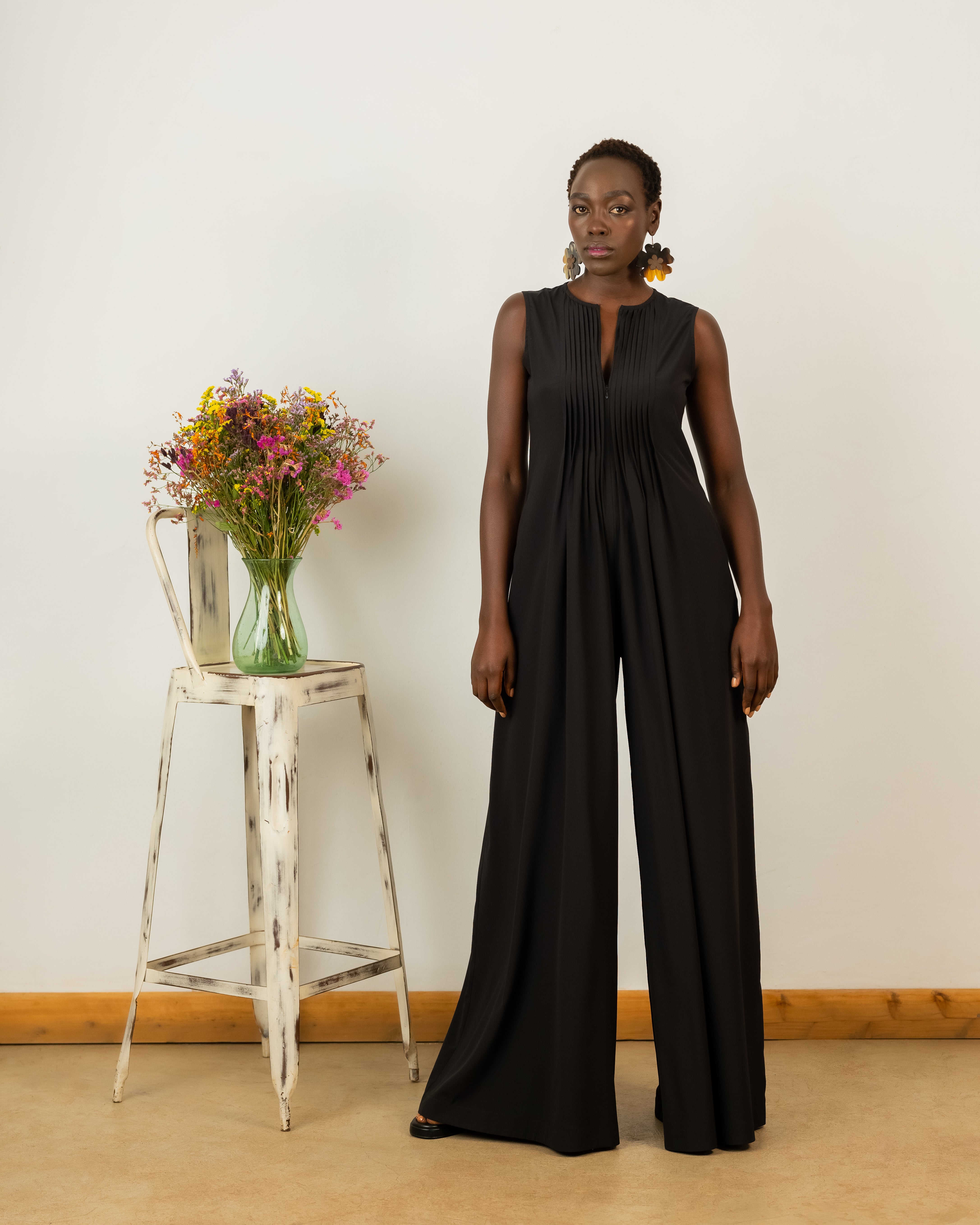 Amy Jumpsuit in Black Crepe Silk