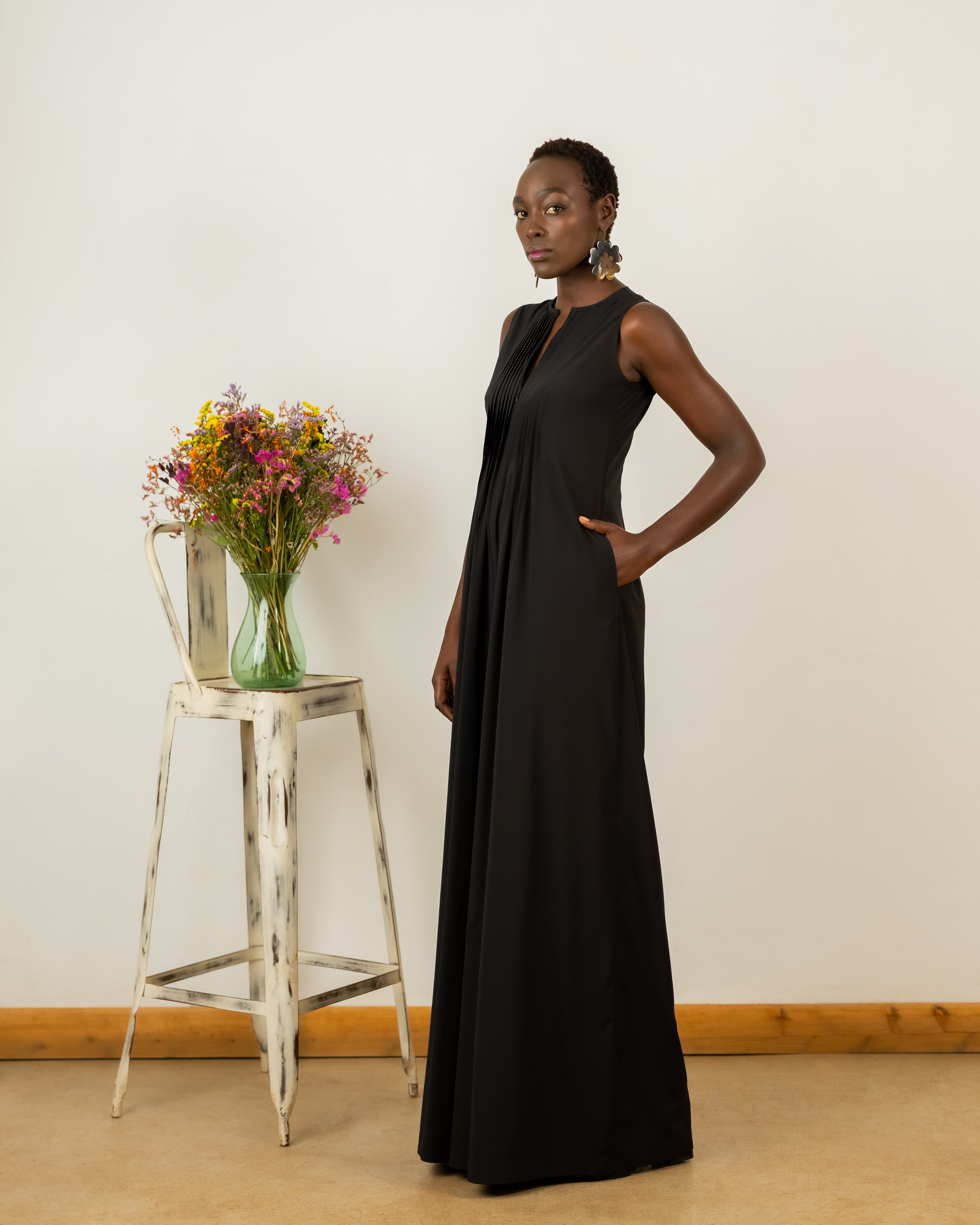 Amy Jumpsuit in Black Crepe Silk