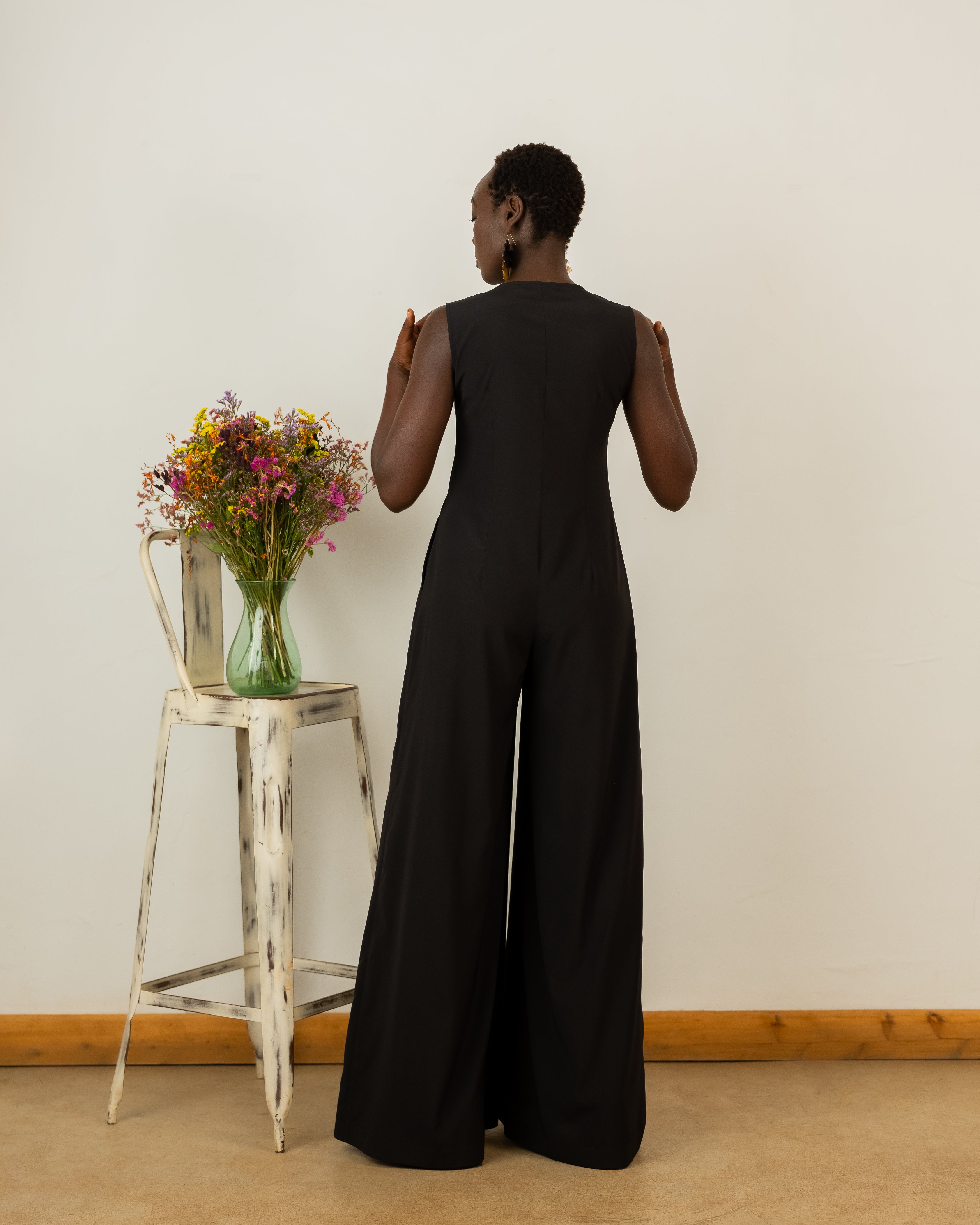 Amy Jumpsuit in Black Crepe Silk