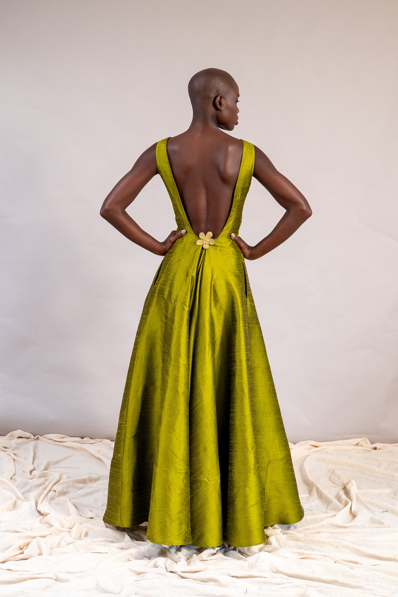 Princess Gown in Lime Raw Silk