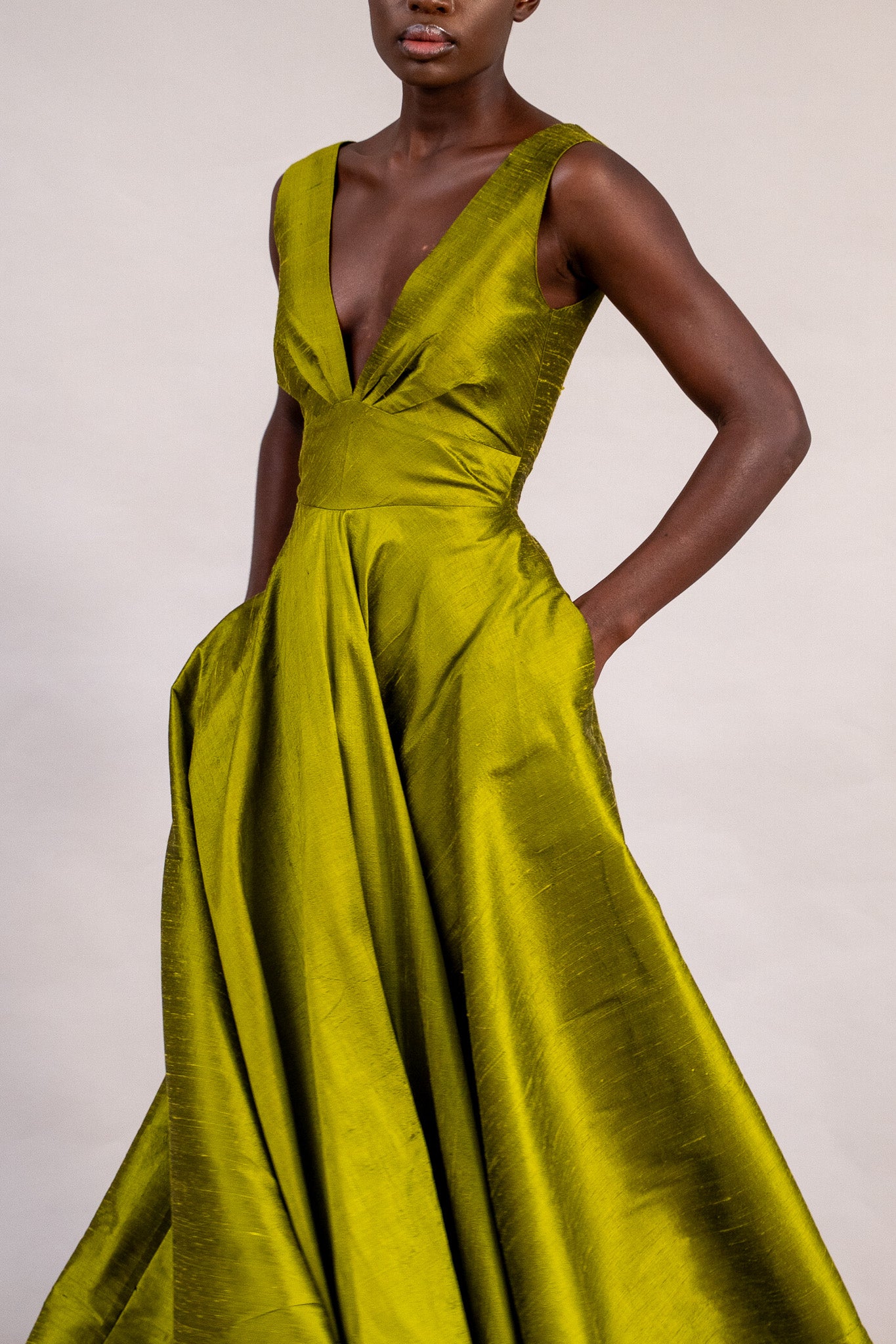 Princess Gown in Lime Raw Silk