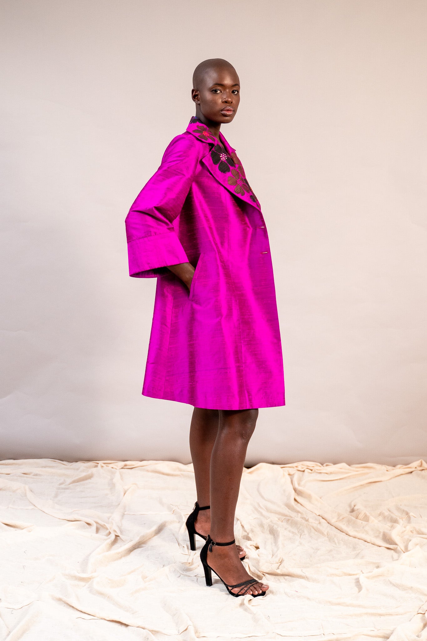 Maren Big Collar Coat in Raw Silk