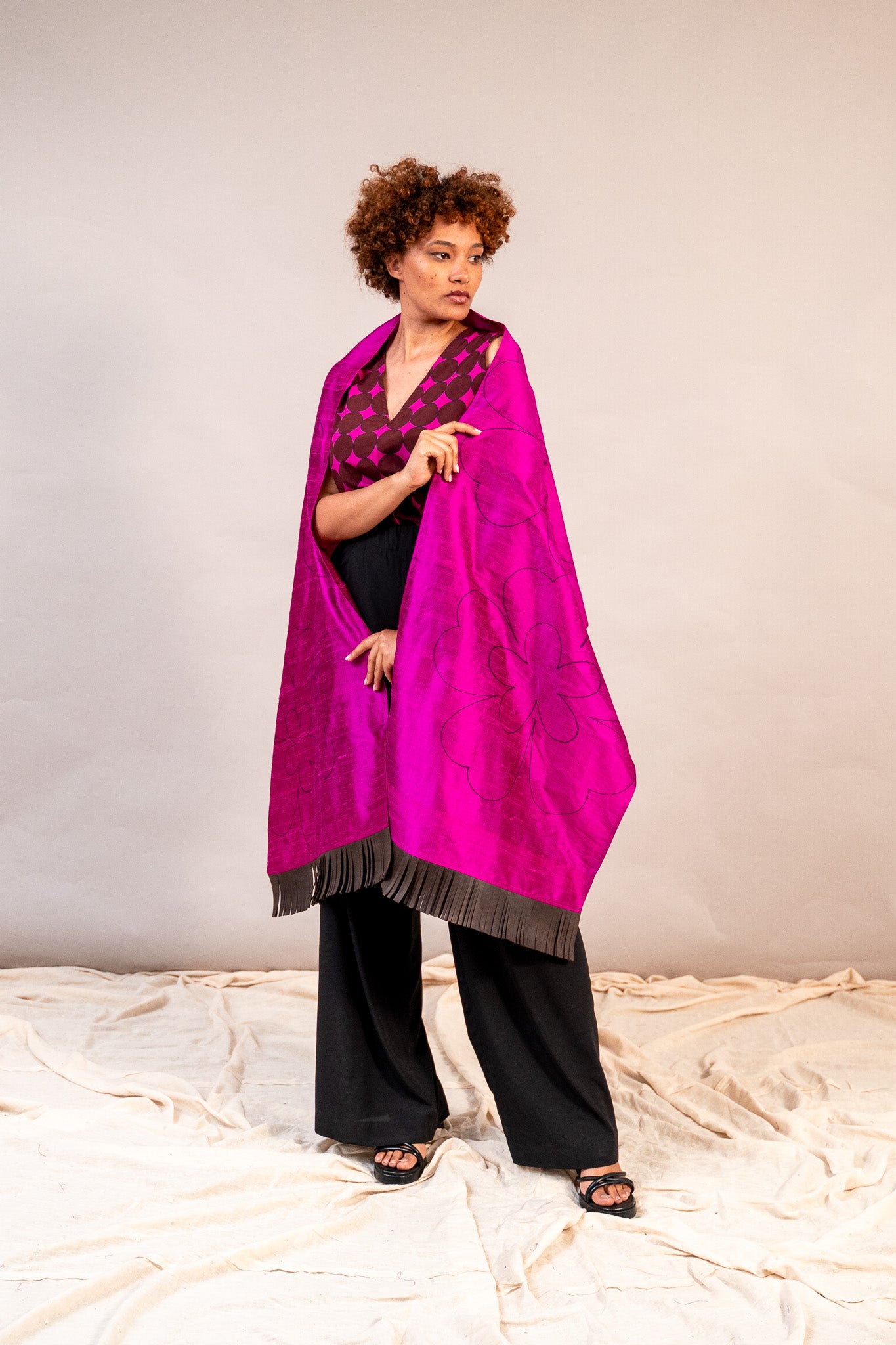Outline Shawl in Hot Pink Raw Silk