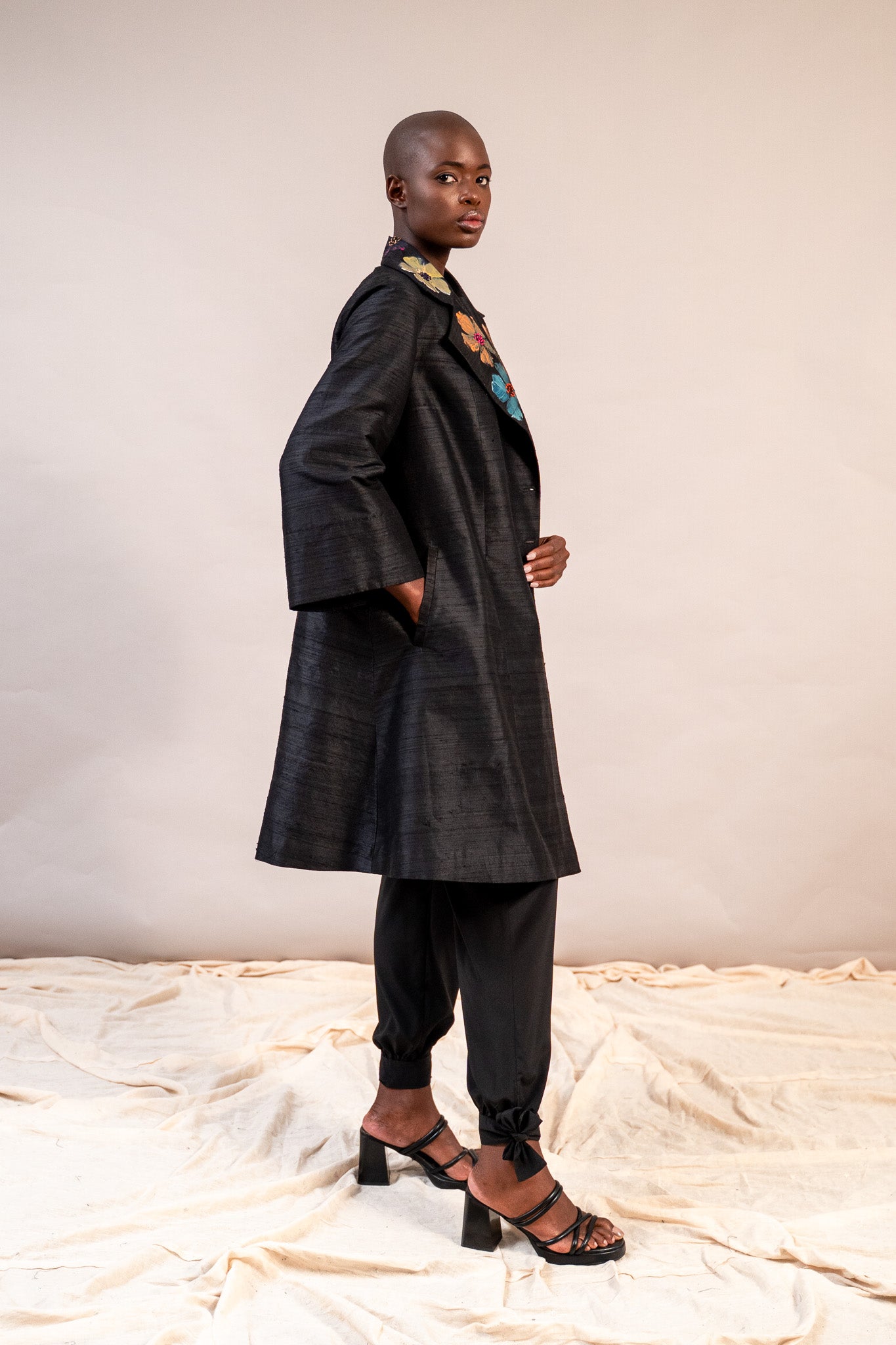 Maren Big Collar Coat in Raw Silk