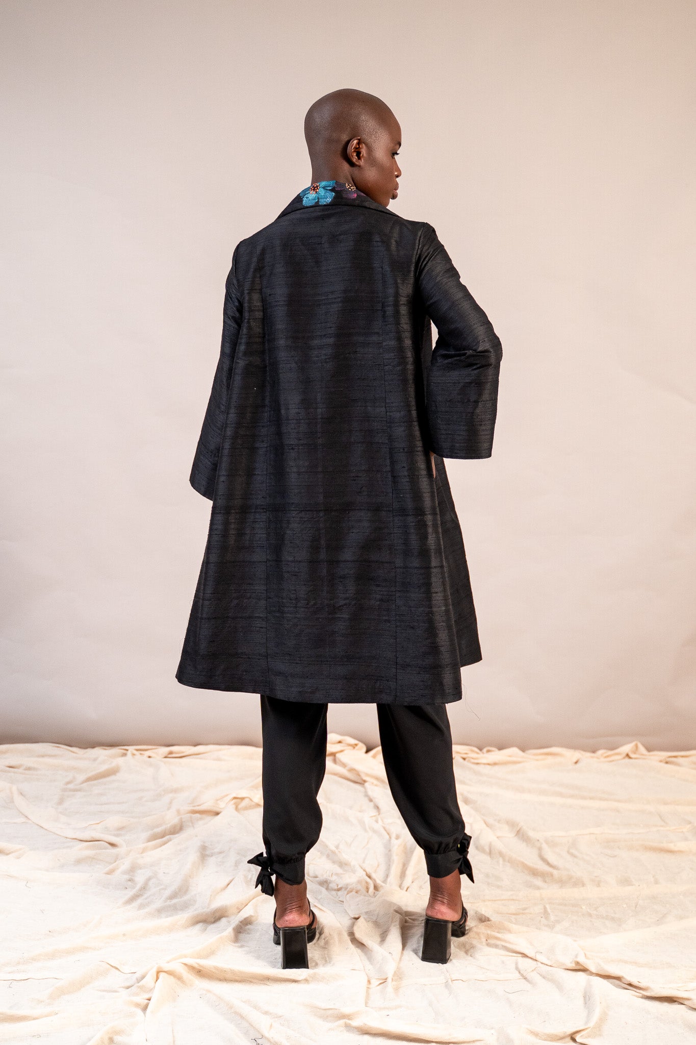 Maren Big Collar Coat in Raw Silk